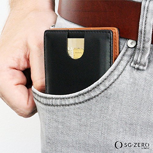 Cartera de Hombre con Pinza para Billetes - Billetera pequeña de Piel auténtica, Tarjetero con protección RFID, Regalos para Hombres, Negro/marrón