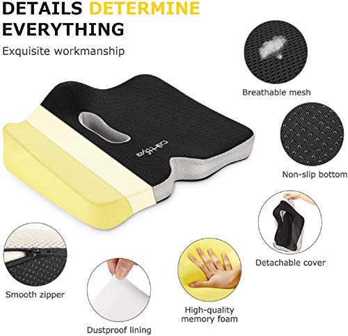 Carttiya Cojín Coxis para Silla Oficina Cojín Ergonómico de Dimensión Grande para Silla de Ruedas, Gamer, Coche, (Grande)