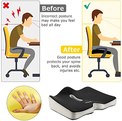 Carttiya Cojín Coxis para Silla Oficina Cojín Ergonómico de Dimensión Grande para Silla de Ruedas, Gamer, Coche, (Grande)