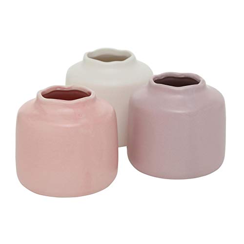 CasaJame 3 - Jarrones decorativos (gres, 9 x 9 cm), color rosa claro y blanco