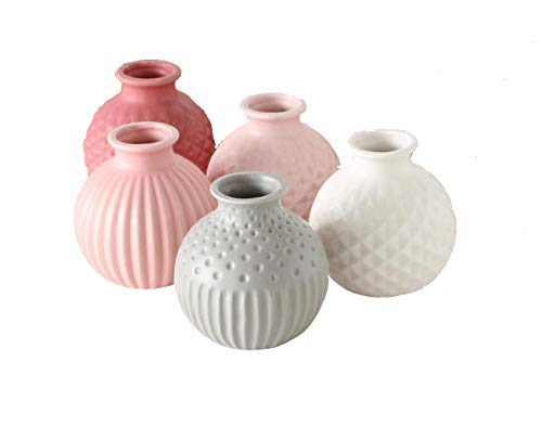 CasaJame 5 - Jarrones decorativos (estructura de piedra, 11 cm), color blanco, rosa y gris claro