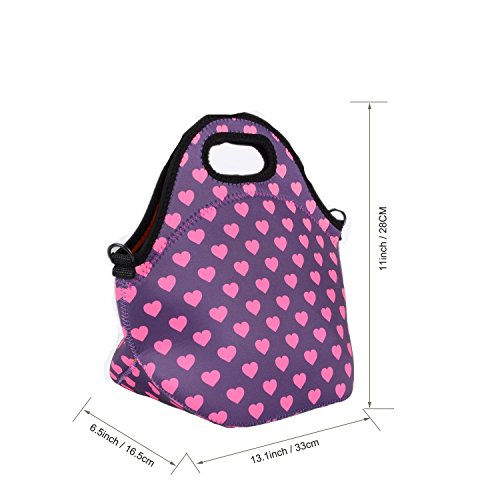 Case Wonder Bolsa Porta Alimentos - Neopreno Bolsa Almuerzo / Bolsa Comida/ Bolsa Térmica Porta Alimentos / Fiambreras Comida Trabajo con Correa de Hombro para Infantil Escolares Trabajo(Rosa roja)
