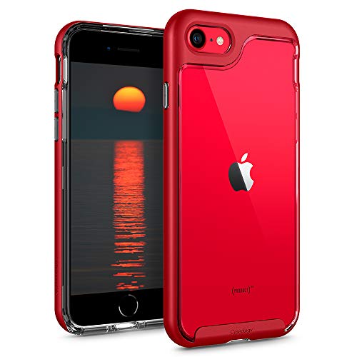 Caseology Skyfall, Funda iPhone SE 2020 / Phone 8 / iPhone 7 Transparente, Bumper Rojo, Carcasa Diseñada iPhone SE 2020/8/7 (Red)