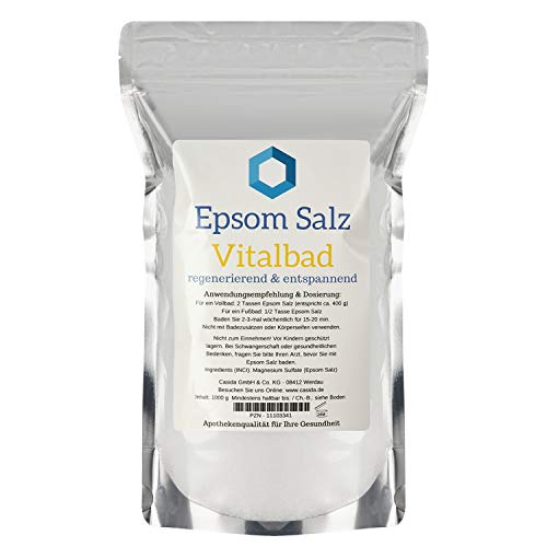 Casida - Sales de Epsom para Baño Vitale - magnesio para baño corporal o baño de pies - sulfato de magnesio original - altamente concentrado - la calidad de las farmacias - 1000g
