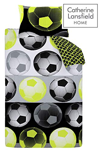 Catherine Lansfield Rich de fútbol de neón poliéster Juego de Funda nórdica, tamaño, Amarillo, Juego de Cama Individual