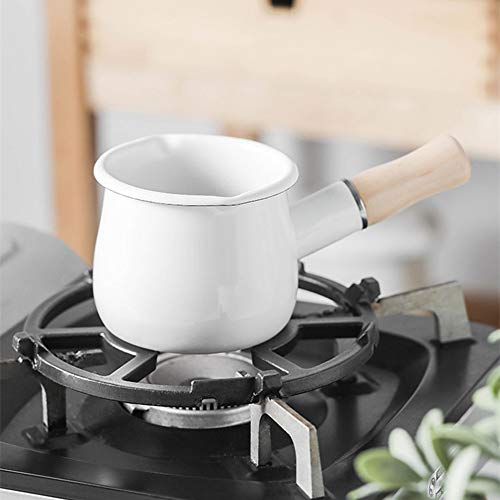 Cazo antiadherente pequeño para leche, té, café, hervir huevos, preparar la papilla del bebé, diseño esmaltado con mango de madera, fácil de limpiar, de Jmahm. blanco