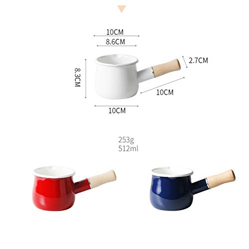 Cazo antiadherente pequeño para leche, té, café, hervir huevos, preparar la papilla del bebé, diseño esmaltado con mango de madera, fácil de limpiar, de Jmahm. blanco