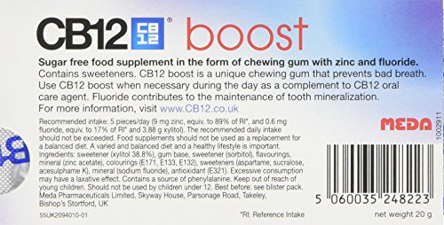 CB12 Boost - Chicle sin de azucar de sabor a menta fuerte - 1 pack de 10 unidades