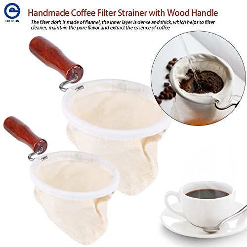 CDFD Reusable Coffee Filter Bag Flannel Cloth Handmade Coffee Filter Strainer with Wood Handle Filter Packs Pot Flannel Coffee,for 3 or 4 People