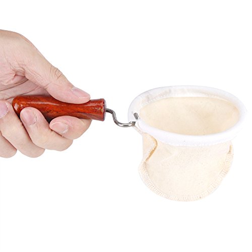 CDFD Reusable Coffee Filter Bag Flannel Cloth Handmade Coffee Filter Strainer with Wood Handle Filter Packs Pot Flannel Coffee,for 3 or 4 People