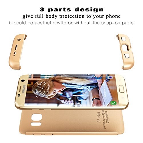 CE-Link Funda para Samsung Galaxy S7 Edge Rigida 360 Grados Integral, Carcasa S7 Edge Silicona Snap On Diseño Antigolpes Choque Absorción, Samsung S7 Edge Case Bumper 3 en 1 Estructura - Oro