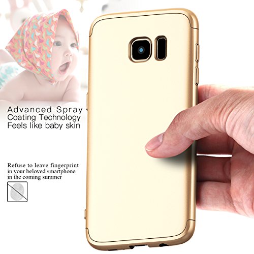 CE-Link Funda para Samsung Galaxy S7 Edge Rigida 360 Grados Integral, Carcasa S7 Edge Silicona Snap On Diseño Antigolpes Choque Absorción, Samsung S7 Edge Case Bumper 3 en 1 Estructura - Oro
