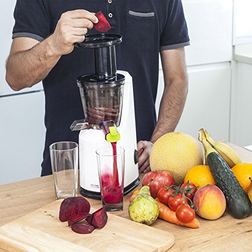 Cecotec Cecojuicer Compact Licuadora de Prensado en Frío, 45 rpm, 3 posiciones, Tambor de Tritan, BPA Free, Tapón antigoteo, 2 Salidas para el Zumo, Sistema de seguridad, 120 W