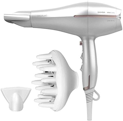 Cecotec Secador de pelo Iónico Bamba IoniCare 5300 Maxi Aura, 220W de potencia, con ion real y gran caudal de aire, Función aire frío, 2 velocidades y 3 temperaturas (2,8 Blanco)