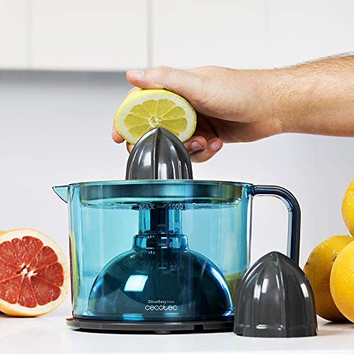 Cecotec Zitrus Easy Inox - Exprimidor Eléctrico, Filtro de Acero Inoxidable, Tambor de 1 Litro, BPA Free, Doble Sentido de Giro, Doble Cono y Cubierta Antipolvo, 40W