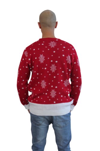 CelebLook Hombre Vintage Reno De Navidad Suéter Cuello Redondo suéter pulóver - Rojo, Large