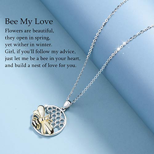 CELESTIA Mujeres Collares Abejas de Plata de Ley 925, Panal Celular Colgante con Cadena 46CM, Joyería Fina, Día de San Valentín Día de la Madre Aniversario Promesa Regalos Se mi Amor