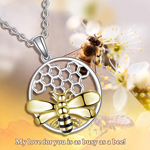 CELESTIA Mujeres Collares Abejas de Plata de Ley 925, Panal Celular Colgante con Cadena 46CM, Joyería Fina, Día de San Valentín Día de la Madre Aniversario Promesa Regalos Se mi Amor