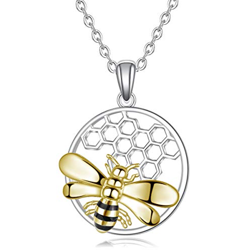 CELESTIA Mujeres Collares Abejas de Plata de Ley 925, Panal Celular Colgante con Cadena 46CM, Joyería Fina, Día de San Valentín Día de la Madre Aniversario Promesa Regalos Se mi Amor