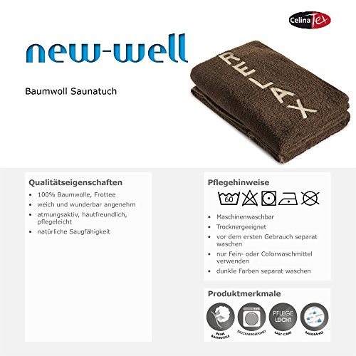 CelinaTex New-Well Toalla de Sauna 80 x 200 cm Tejido de Rizo Algodón marrón Oscuro
