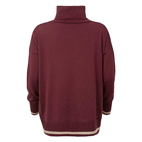 Celtic & Co - Jersey de punto para mujer de lana de cordero, corte holgado, cuello enrollable, para mujer Rojo Claret / Avena L