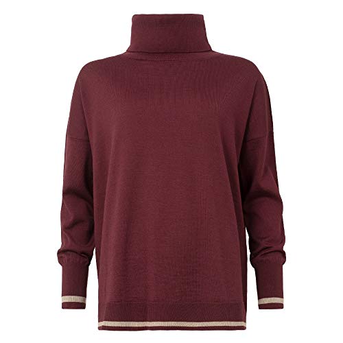 Celtic & Co - Jersey de punto para mujer de lana de cordero, corte holgado, cuello enrollable, para mujer Rojo Claret / Avena L