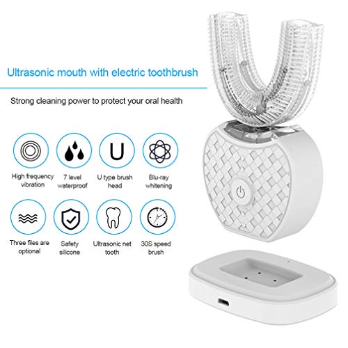Cepillo De Dientes Automático Ultrasónico 360, Cabezales De Silicona De 4 Modos Oral Blanqueamiento Vibratorio, Limpieza De Masajes, Cepillo De Dientes Eléctrico Tipo U Inteligente, Carga USB