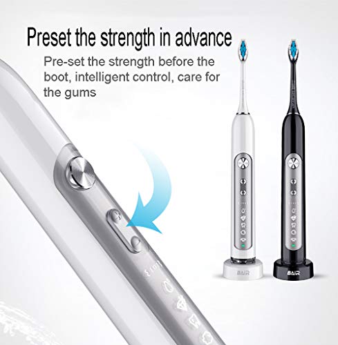 Cepillo de dientes eléctrico Adulto Hogar recargable Ultrasónico Cepillo de dientes Blanco brillante Cepillo de dientes inteligente Pelo suave (5 tipos de modo de vibración) (Color : Blanco)