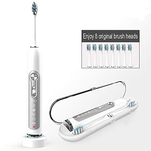Cepillo de dientes eléctrico Adulto Hogar recargable Ultrasónico Cepillo de dientes Blanco brillante Cepillo de dientes inteligente Pelo suave (5 tipos de modo de vibración) (Color : Blanco)