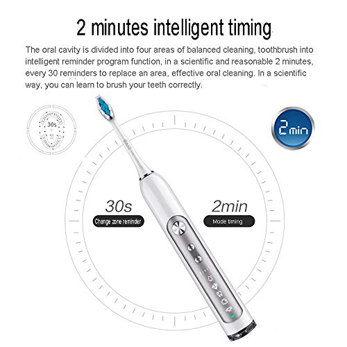 Cepillo de dientes eléctrico Adulto Hogar recargable Ultrasónico Cepillo de dientes Blanco brillante Cepillo de dientes inteligente Pelo suave (5 tipos de modo de vibración) (Color : Blanco)