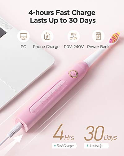 Cepillo de dientes eléctrico Fairywill Limpiar con sonico tecnología 4 horas de carga por 30 días de uso 3 modos de viaje Impermeable y totalmente lavable