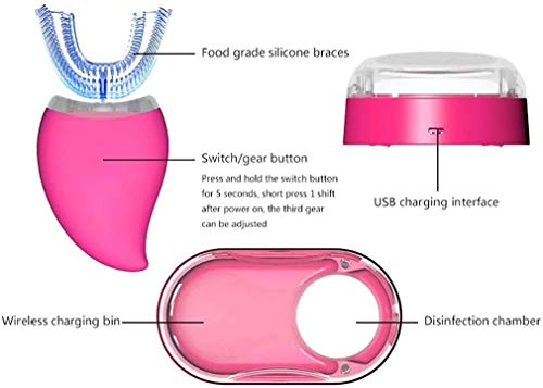 Cepillo de dientes eléctrico, la esterilización ultrasónico T-Tipo Cepillo de dientes UV 360 grados;Limpieza de los dientes resistente al agua IPX7 con estuche de viaje de carga inalámbrica de silicon