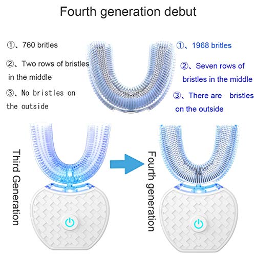 Cepillo de dientes eléctrico por ultrasonido, 360°, ultrasónico, resistente al agua, IPX7 AI, función de almacenamiento automático, chapado en Blu-ray (negro) (White)