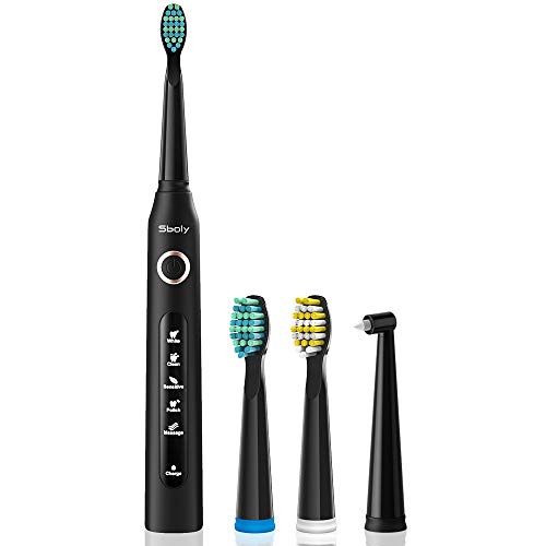 Cepillo de Dientes Eléctrico Sboly Sónico de 5 Modos y con Temporizador de 2 Minutos, Cepillo de Dientes Recargable para Cargar en 4 Horas con Duración de 30 Días de Uso, las Impermeable y Silencioso