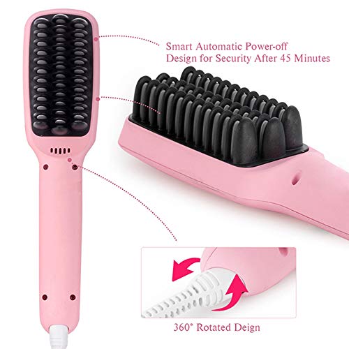 Cepillo de enderezador de pelo iónico para el suavizado sedoso del cabello libre de frizz no hace daño al cabello, calentamiento rápido,Pink