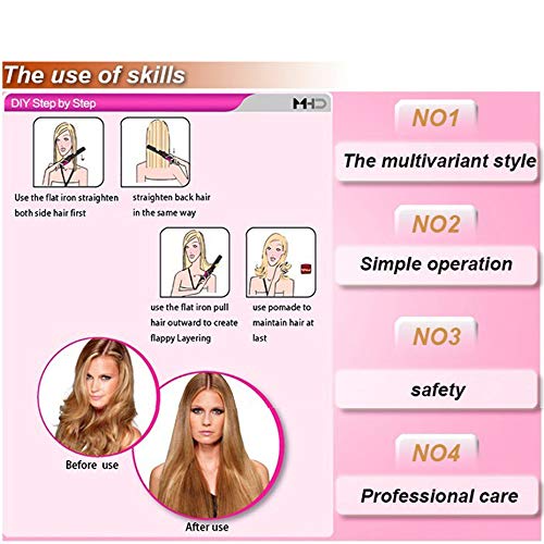 Cepillo de enderezador de pelo iónico para el suavizado sedoso del cabello libre de frizz no hace daño al cabello, calentamiento rápido,Pink