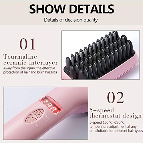 Cepillo de enderezador de pelo iónico para el suavizado sedoso del cabello libre de frizz no hace daño al cabello, calentamiento rápido,Pink