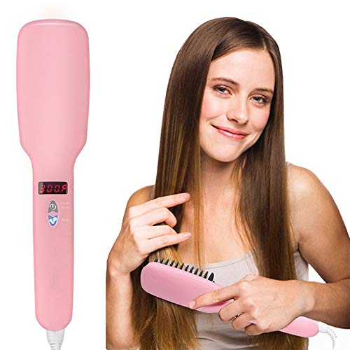 Cepillo de enderezador de pelo iónico para el suavizado sedoso del cabello libre de frizz no hace daño al cabello, calentamiento rápido,Pink