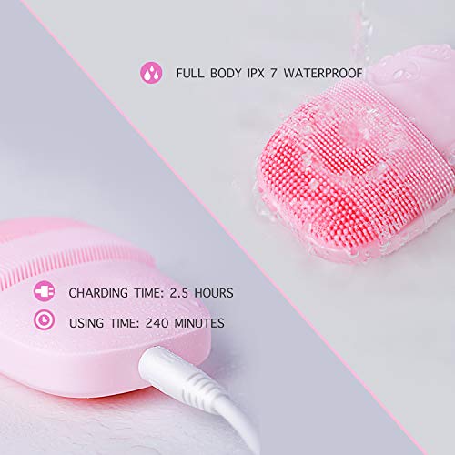 Cepillo de limpieza facial ultrasónico, con temporizador inteligente, silicona e impermeable IPX7, para una limpieza profunda, exfoliación suave, especialmente para pieles sensibles (rosa)