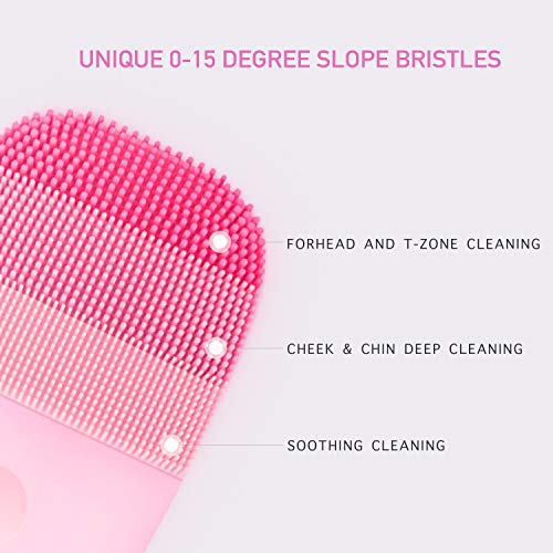 Cepillo de limpieza facial ultrasónico, con temporizador inteligente, silicona e impermeable IPX7, para una limpieza profunda, exfoliación suave, especialmente para pieles sensibles (rosa)