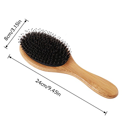 Cepillo de pelo de cerda de jabalí, Cepillo de pelo de paleta de mango de bambú natural, que el pelo Brillante Peine de pelo de jabalí redondo grande, para hombres Mujeres Gran bolsa de regalo