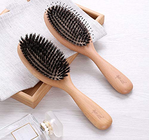 Cepillo De Pelo Natural De Cerdo Cepillo De Pelo De Madera Peine Damas Hombres Y Mujeres Niñas Adecuado para Grueso Seco Dañado Mojado Rizado Longitud De Onda 2 Piezas Traje