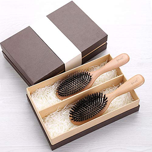 Cepillo De Pelo Natural De Cerdo Cepillo De Pelo De Madera Peine Damas Hombres Y Mujeres Niñas Adecuado para Grueso Seco Dañado Mojado Rizado Longitud De Onda 2 Piezas Traje