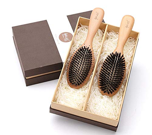 Cepillo De Pelo Natural De Cerdo Cepillo De Pelo De Madera Peine Damas Hombres Y Mujeres Niñas Adecuado para Grueso Seco Dañado Mojado Rizado Longitud De Onda 2 Piezas Traje