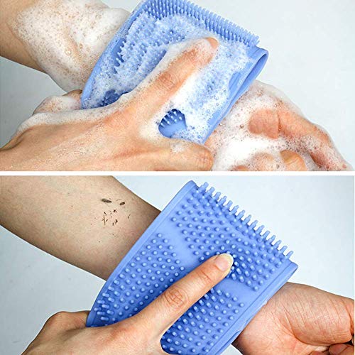 Cepillo de silicona para espalda Cepillo de baño para el cuerpo: Nueva versión 2020 Limpiador de espalda Exfoliante de ducha para masaje de espalda, Arandela de silicona de doble cara alargadora（azul）