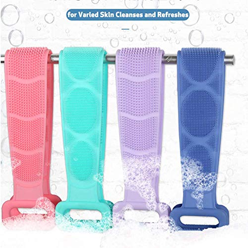 Cepillo de silicona para espalda Cepillo de baño para el cuerpo: Nueva versión 2020 Limpiador de espalda Exfoliante de ducha para masaje de espalda, Arandela de silicona de doble cara alargadora（azul）