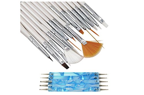 Cepillo del arte del clavo, P&T 20pcs Nail Art Manicura Pedicura Belleza dotting Pen herramienta pincel y pintura polaca para natural, falso, acrílico y uñas de gel