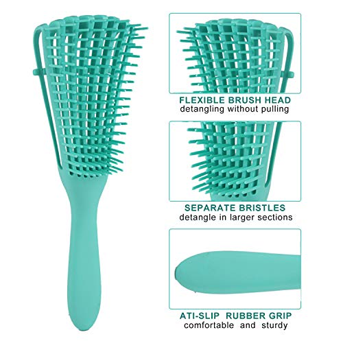 Cepillo Desenredante, Desenredante Para el cabello Peine de Pulpo de Plástico Integrado Para Afro América Texturizado 3a a 4c Pelo Rizado Ondulado Húmedo Seco Largo y Rizado (Verde)