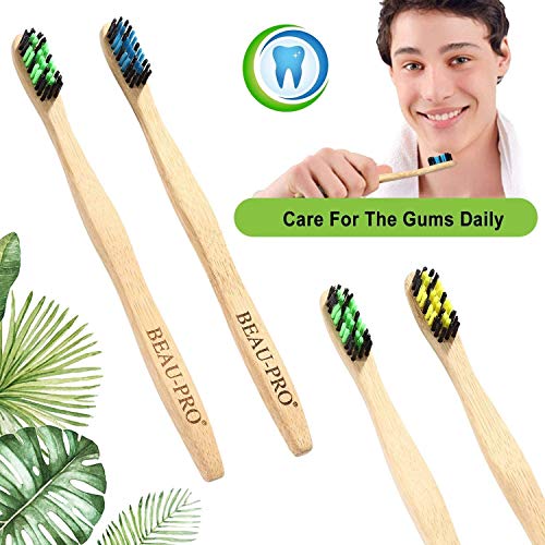 Cepillo Dientes Bambu 6 PCS Cepillo de Bambu Cepillos de Dientes de Bambu vegano, zero waste, biodegradable, sostenibles,100% libre de BPA-Bamboo Toothbrush con embalaje ecológico