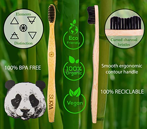 Cepillo dientes bambu, pack 5 cepillos premium, Bio - Ecologico, sostenible, libre de BPA, vegano. Cepillos de dientes naturales y reciclables